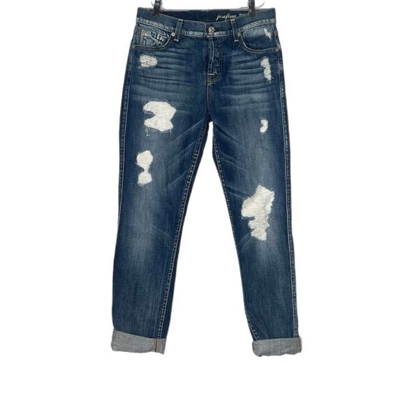 7 For Mankind Josefina Skinny Boyfriend Distressed Jeans - Picture 2 of 8